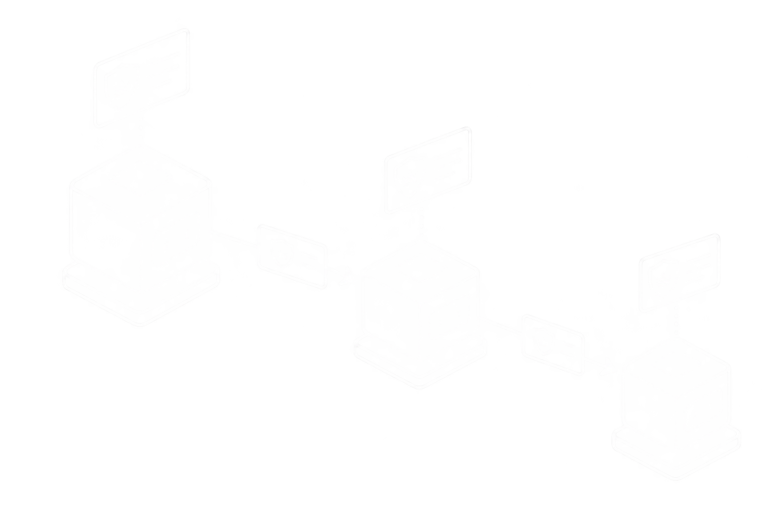 A chain of agents passing credential cards from one to the next