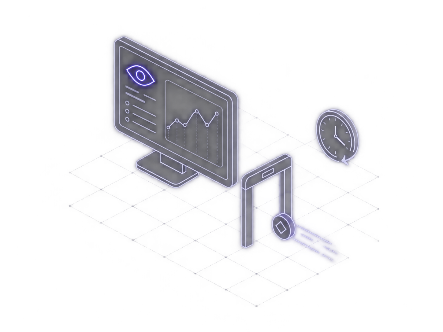 A monitor observing a token that has already passed through an open gate, with a reverse clock
